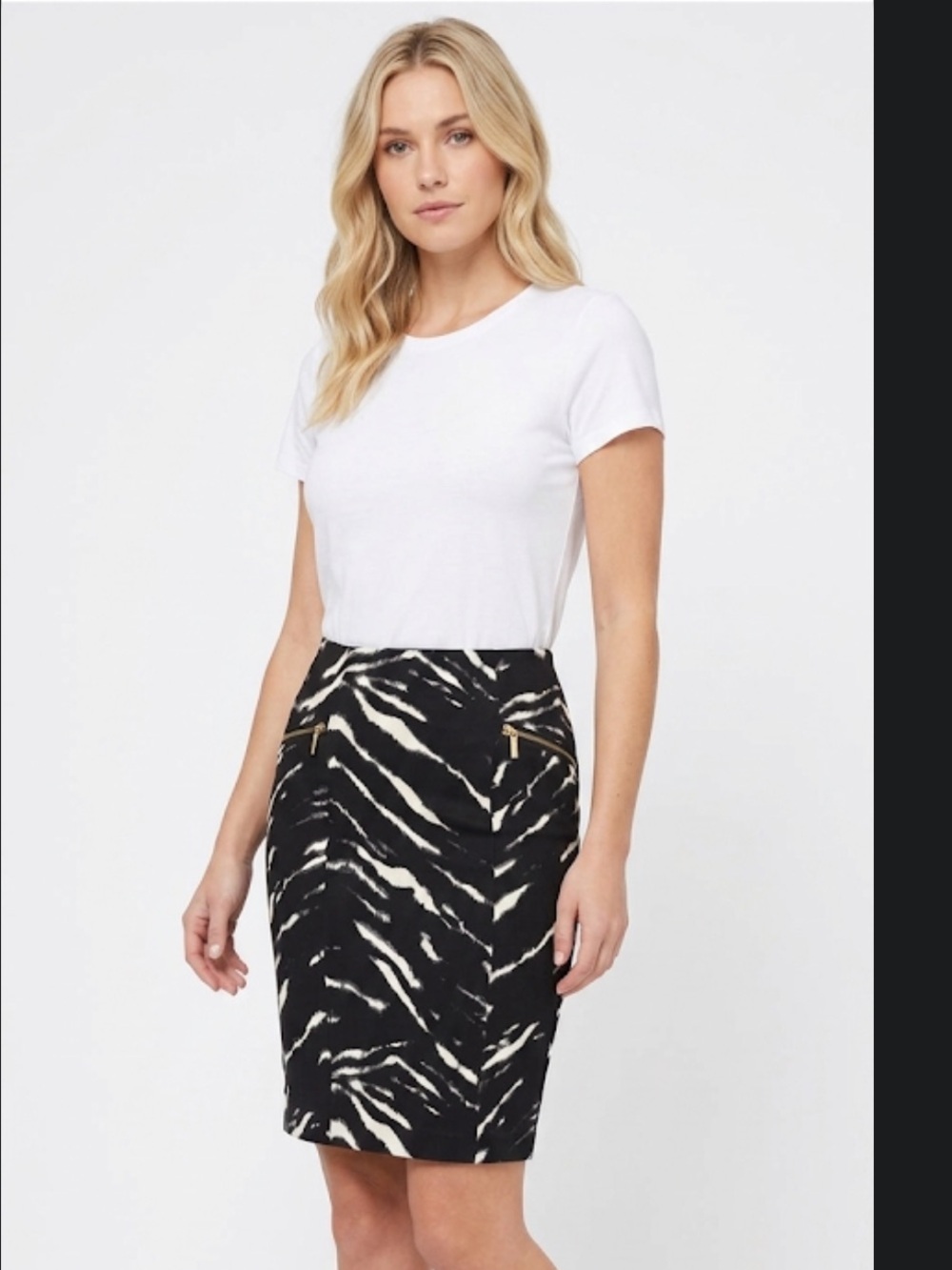Michael Kors Black and White Zebra Print Pencil Skirt